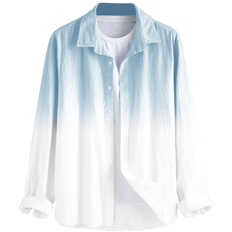 BE ACTIVE Men's Casual Linen Blend Ombre Faded Shirt || Casual Shirts for Men || Men Casual Shirt || Casual Wear Shirts (CPR0156-3-XL) Oceanic Blue