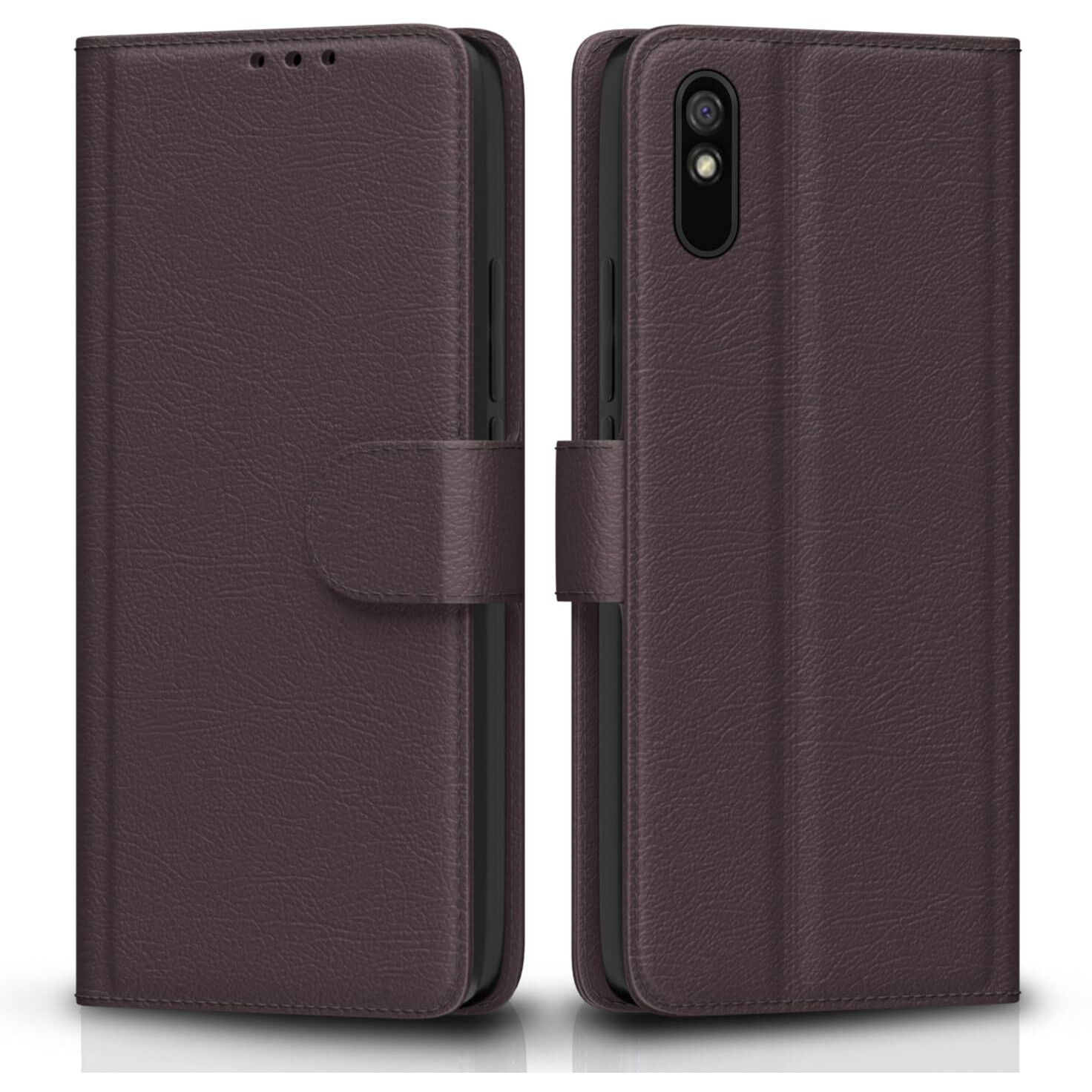 Pikkme Flip Cover Leather Finish | Inside TPU with Card Pockets | Wallet Stand and Shock Proof | Complete Protection Flip Case for Redmi 9A / 9i / 9A Sport(Coffee)