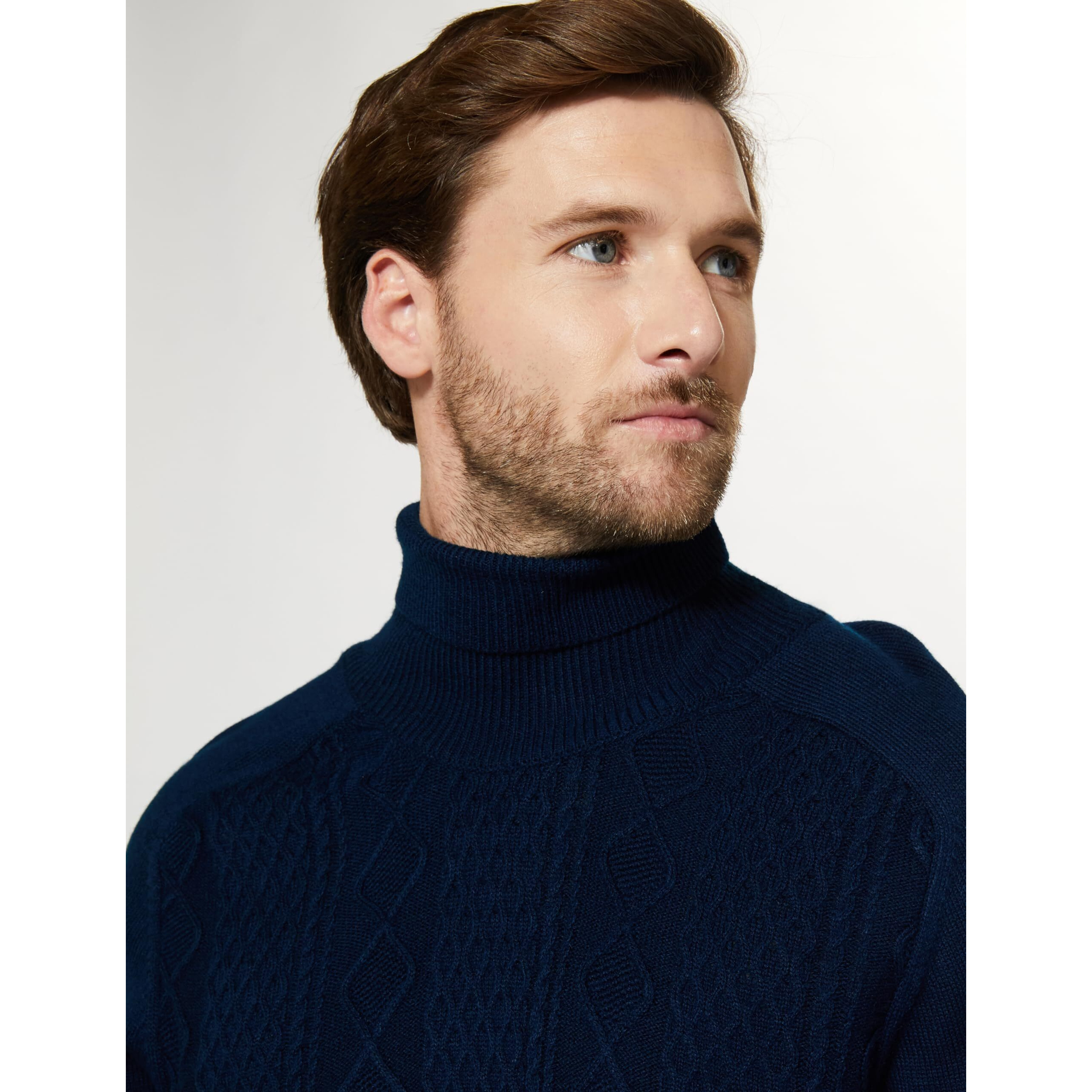 Amazon Brand - Symbol Men's Casual Acrylic High Neck Sweater Navy,Cable L