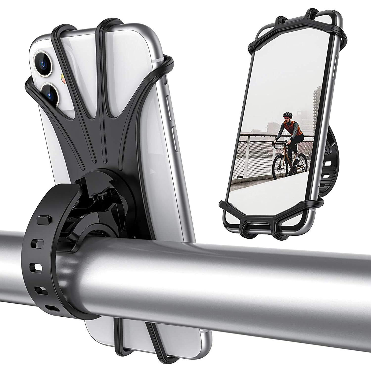 HUMBLE Bike Phone Holder, 360 Rotation Silicone Bicycle Phone Holder/Mount, Universal Motorcycle Handlebar Mount Compatible with 4.0 & 6.7 inches Screen Size of Smartphones (Black)