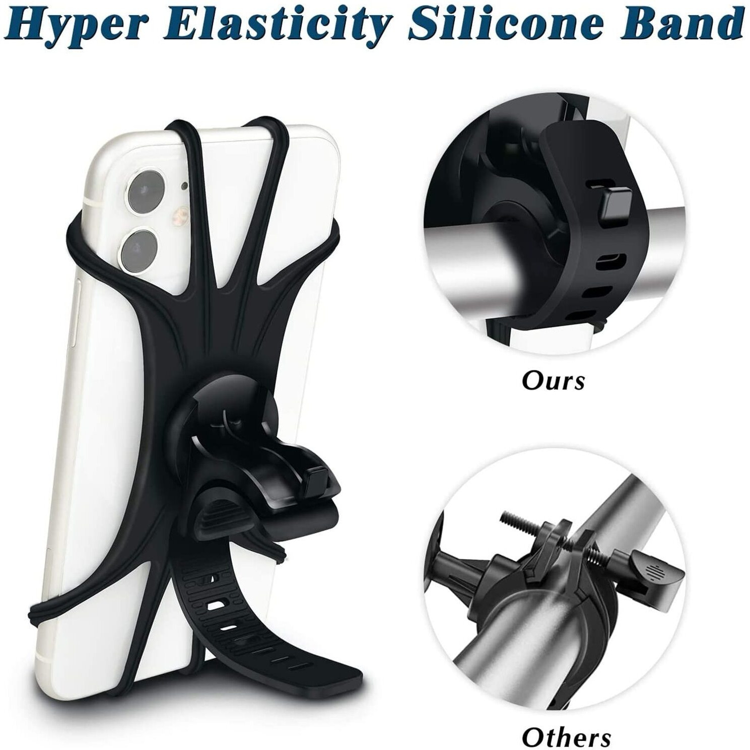 HUMBLE Bike Phone Holder, 360 Rotation Silicone Bicycle Phone Holder/Mount, Universal Motorcycle Handlebar Mount Compatible with 4.0 & 6.7 inches Screen Size of Smartphones (Black)