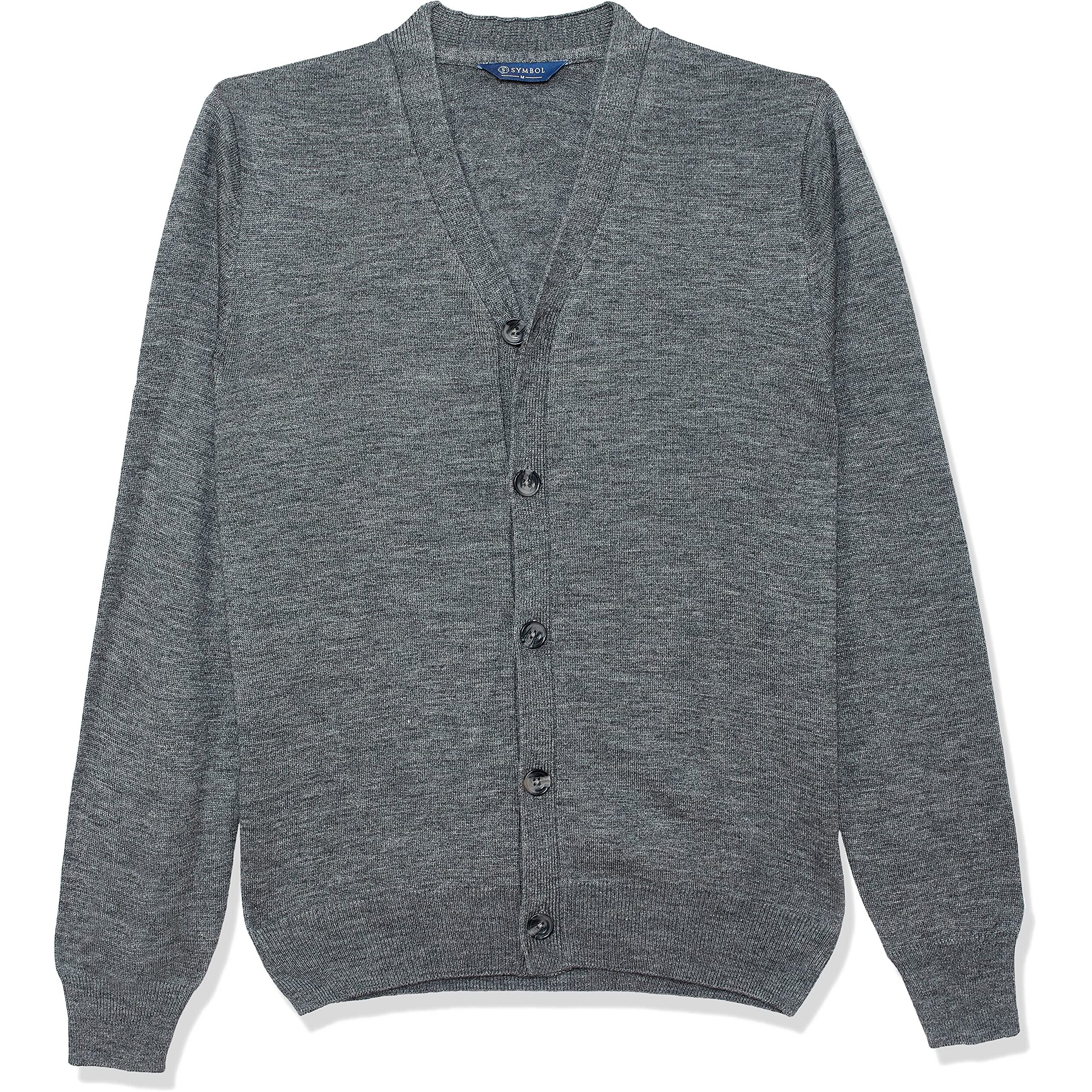 Amazon Brand - Symbol Men's Acrylic V-Neck Sweater (SWR-SY-AW21-02_Med Grey Mel_L)