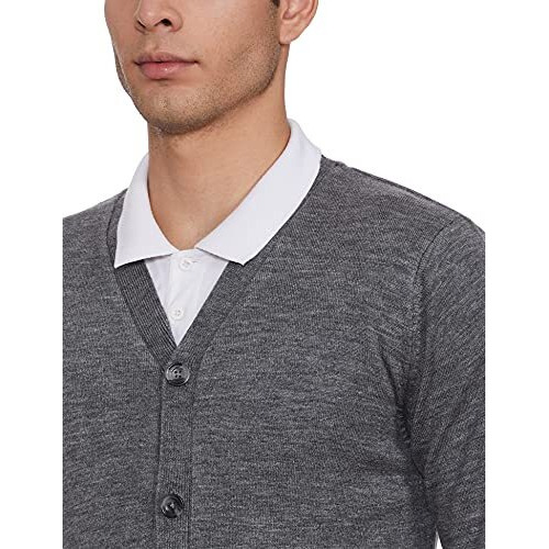 Amazon Brand - Symbol Men's Acrylic V-Neck Sweater (SWR-SY-AW21-02_Med Grey Mel_L)