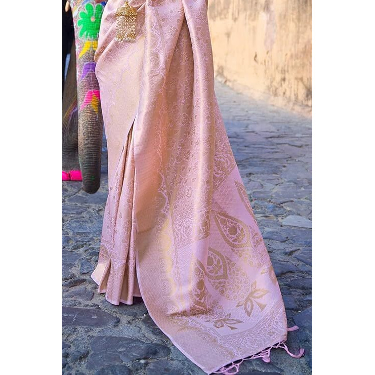 Jaanvi fashion Women's Kanchipuram Silk Sarees With Zari & Blouse Piece (Lavender)
