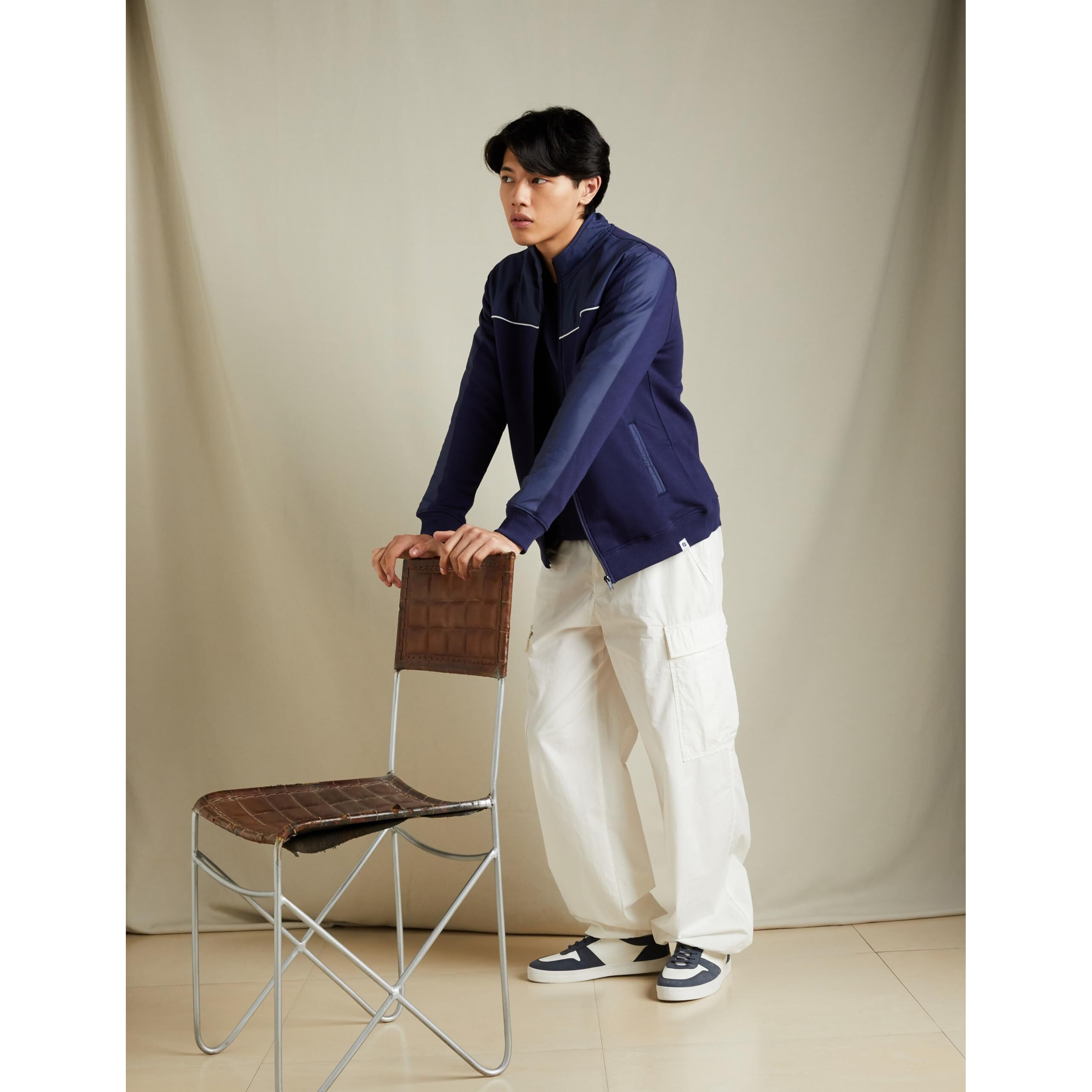 Amazon Brand - Symbol Men's Cotton Rich Heavy Weight Mock Neck Sweatshirt (Regular Fit) Navy,Poly Mix XL