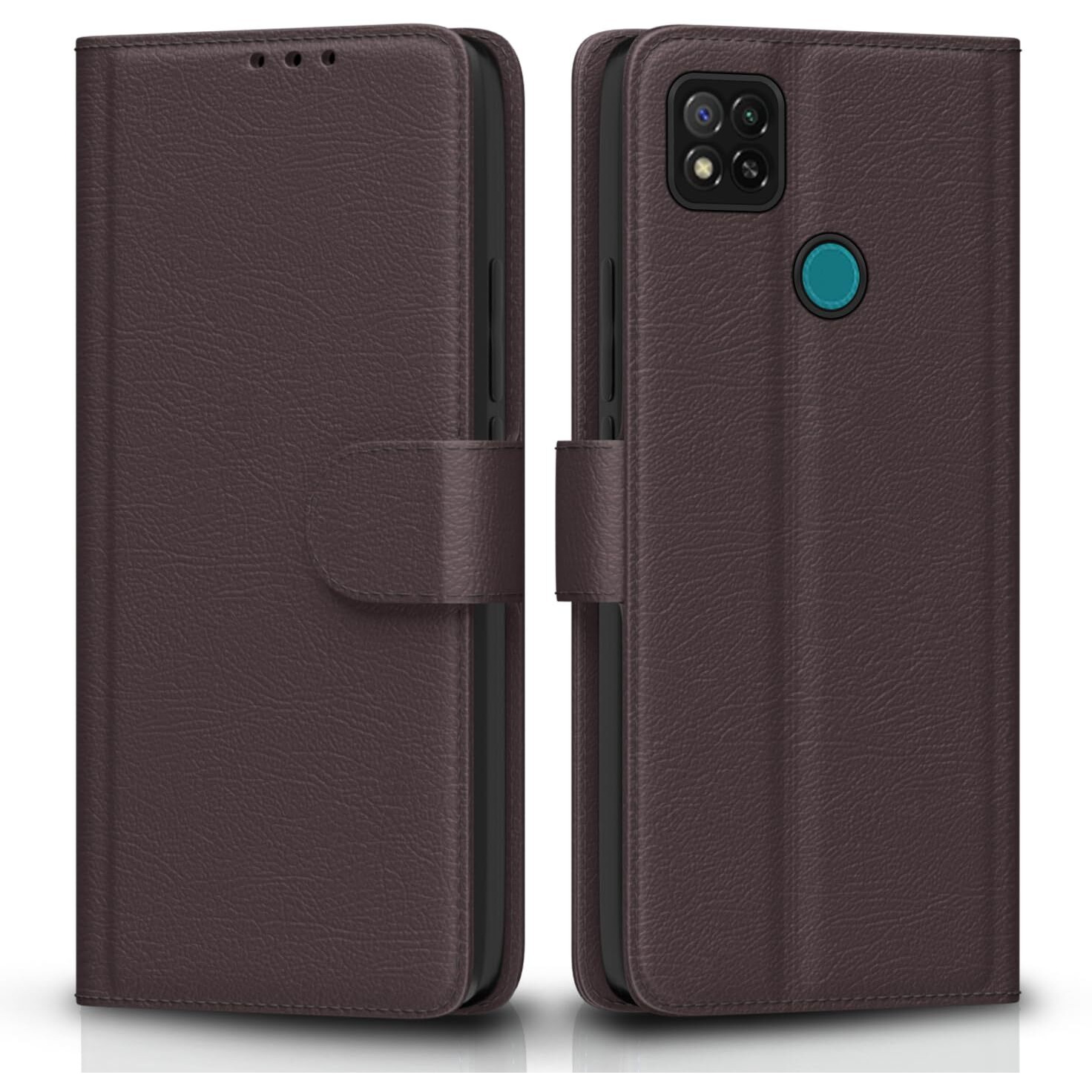 Pikkme Flip Cover Leather Finish | Inside TPU with Card Pockets | Wallet Stand and Shock Proof | Complete Protection Flip Case for Redmi 10A/10A Sport/Redmi 9/Redmi 9 Activ/9C/Poco C31(Coffee)