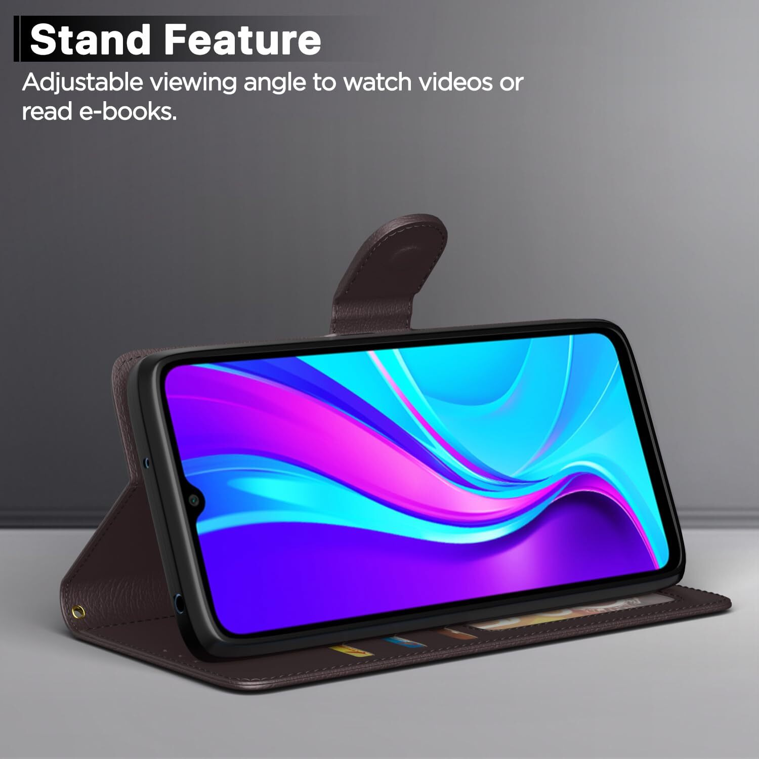 Pikkme Flip Cover Leather Finish | Inside TPU with Card Pockets | Wallet Stand and Shock Proof | Complete Protection Flip Case for Redmi 10A/10A Sport/Redmi 9/Redmi 9 Activ/9C/Poco C31(Coffee)