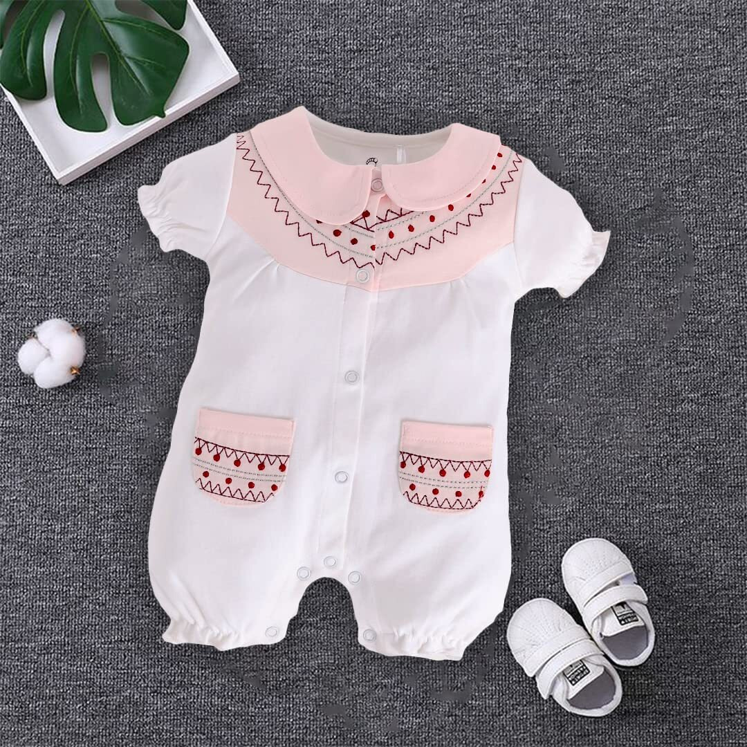 BabyGo Half Sleeves Baby Romper| 100% Cotton Rompers for New Born Baby| Baby Dress | Sleepsuit for Baby Girls| Onesies| 0-3M| 3-6M| 6-9M| 9-12M| Infant Clothes