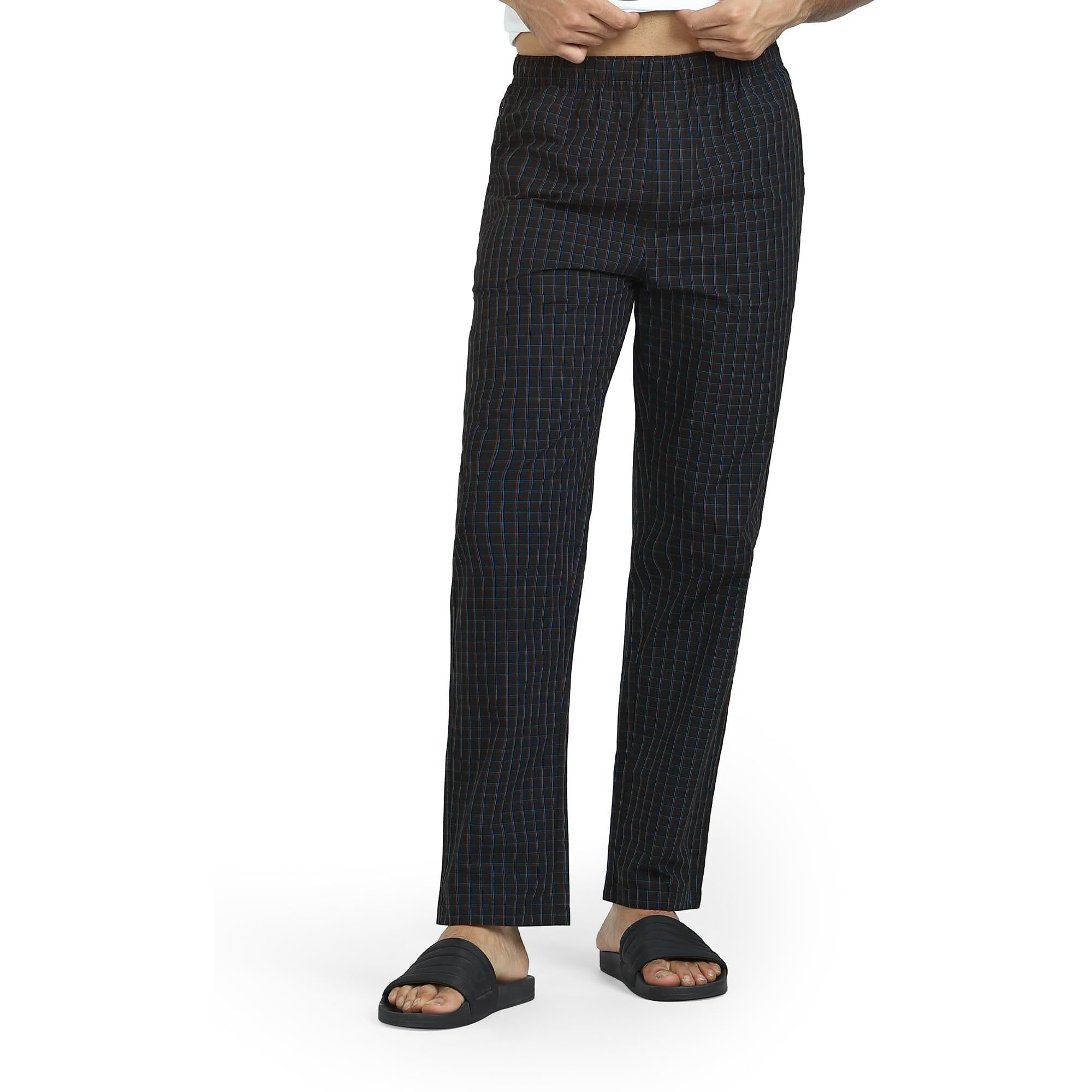 XYXX Men's Super Combed Cotton Checkered Checkmate Pyjamas Elasticated Waist, Drawstring | Loungewear for Men (L Jet Black Checks)