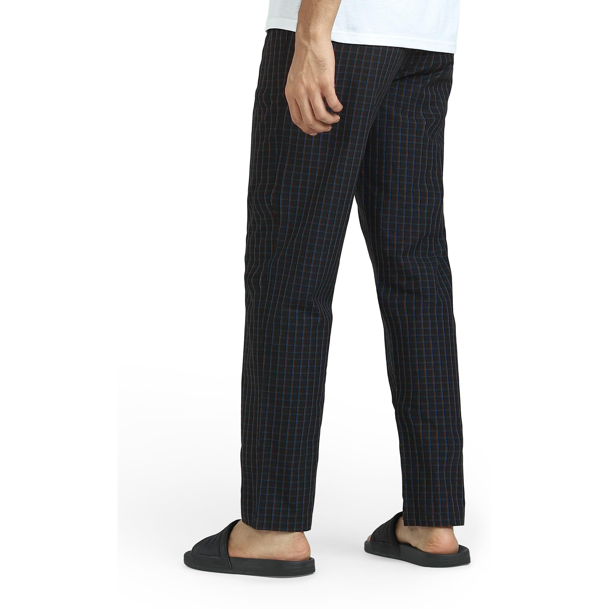 XYXX Men's Super Combed Cotton Checkered Checkmate Pyjamas Elasticated Waist, Drawstring | Loungewear for Men (L Jet Black Checks)