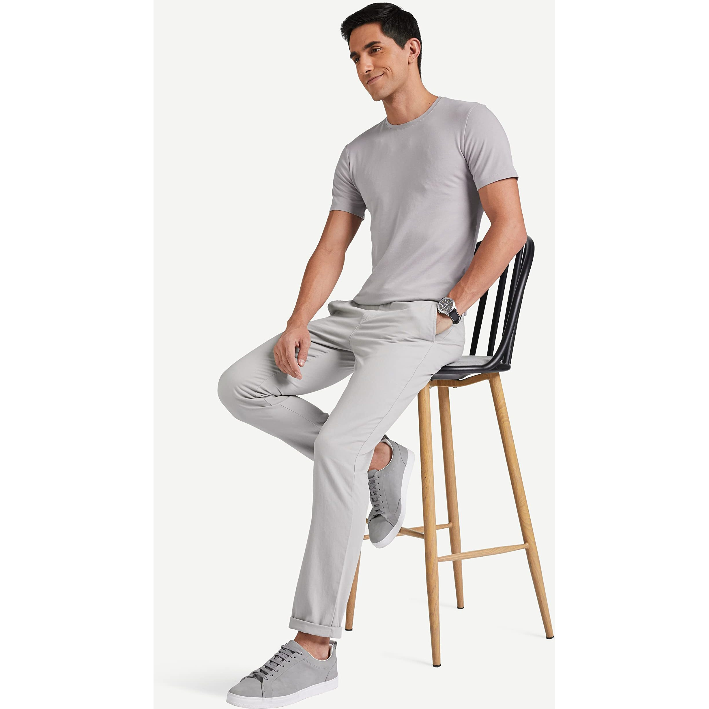 Amazon Brand - Symbol Men's Casual Cotton Pants | Chinos | Trousers (Regular Fit) (Lt Grey_32)