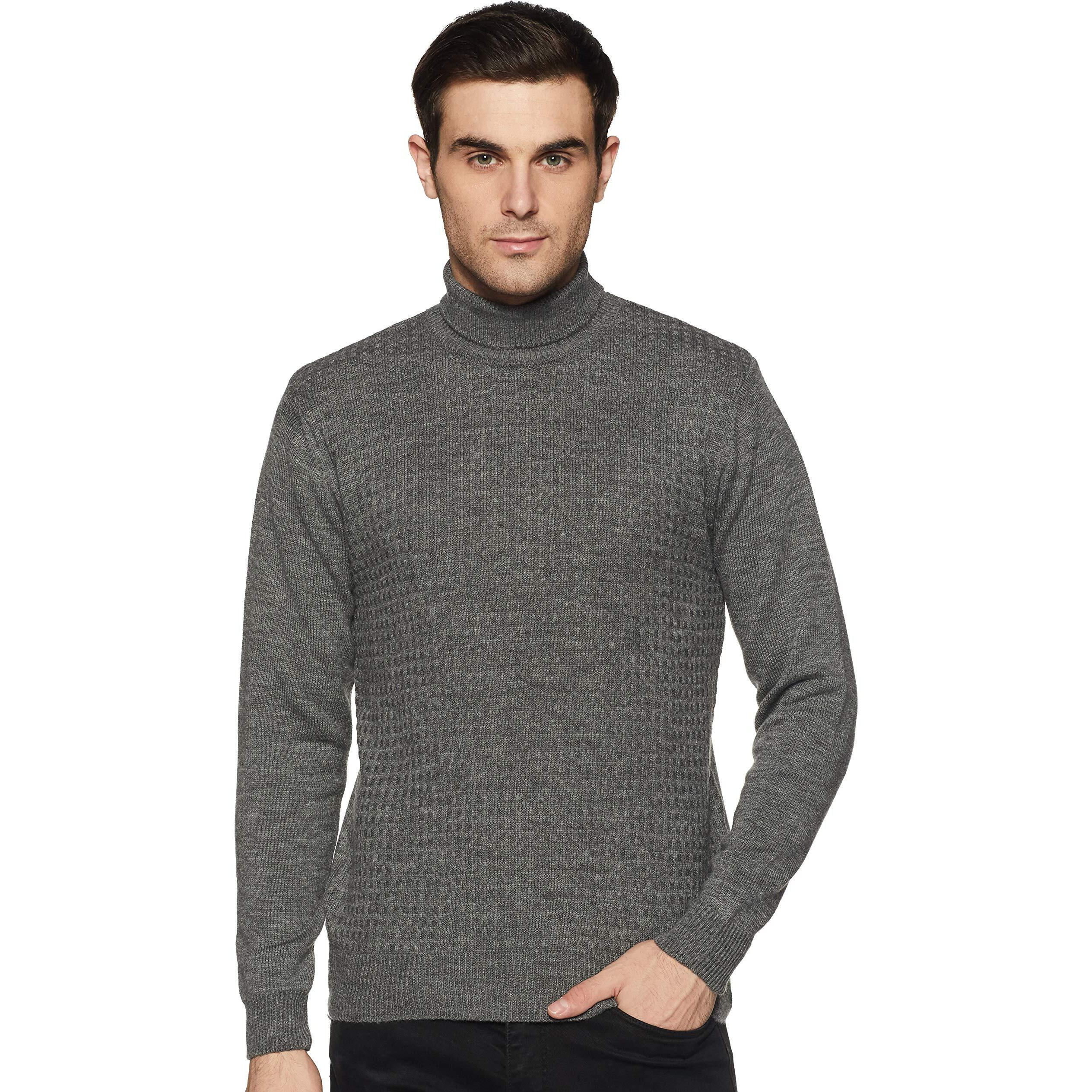 Amazon Brand - Symbol Men's Acrylic High Neck Sweater (SWR-06_Mid Grey Melange_X-Large