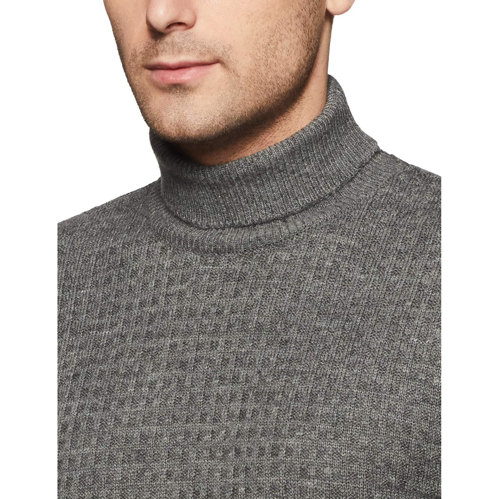 Amazon Brand - Symbol Men's Acrylic High Neck Sweater (SWR-06_Mid Grey Melange_X-Large