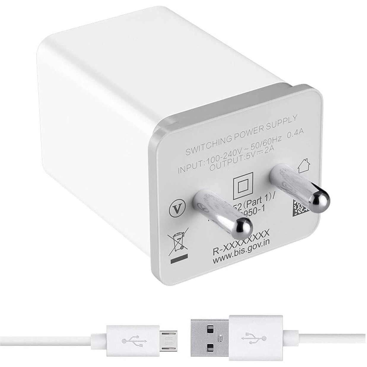 Fast Charger for Oppo A15s / A 15 s Charger Original Adapter Like Wall Charger | Mobile Fast Charger | Android USB Charger with 1 Meter Micro USB Charging Data Cable (2.4 Amp, White)