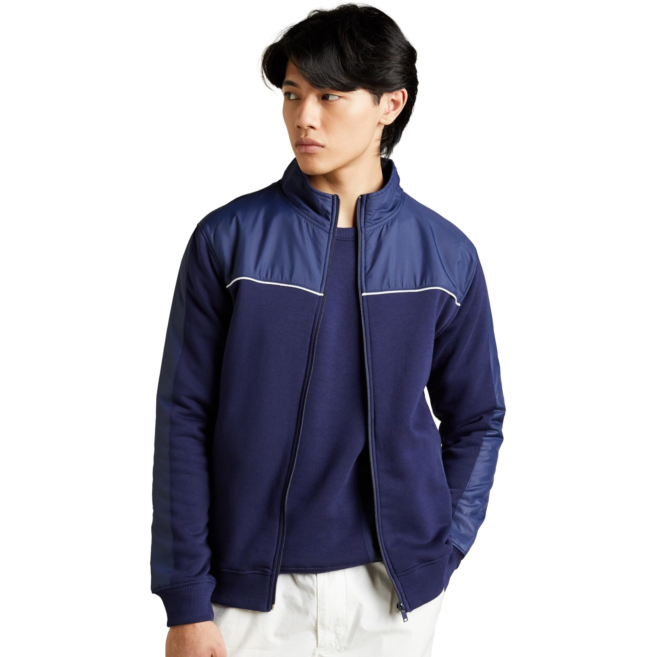 Amazon Brand - Symbol Men's Cotton Rich Heavy Weight Mock Neck Sweatshirt (Regular Fit) Navy,Poly Mix L