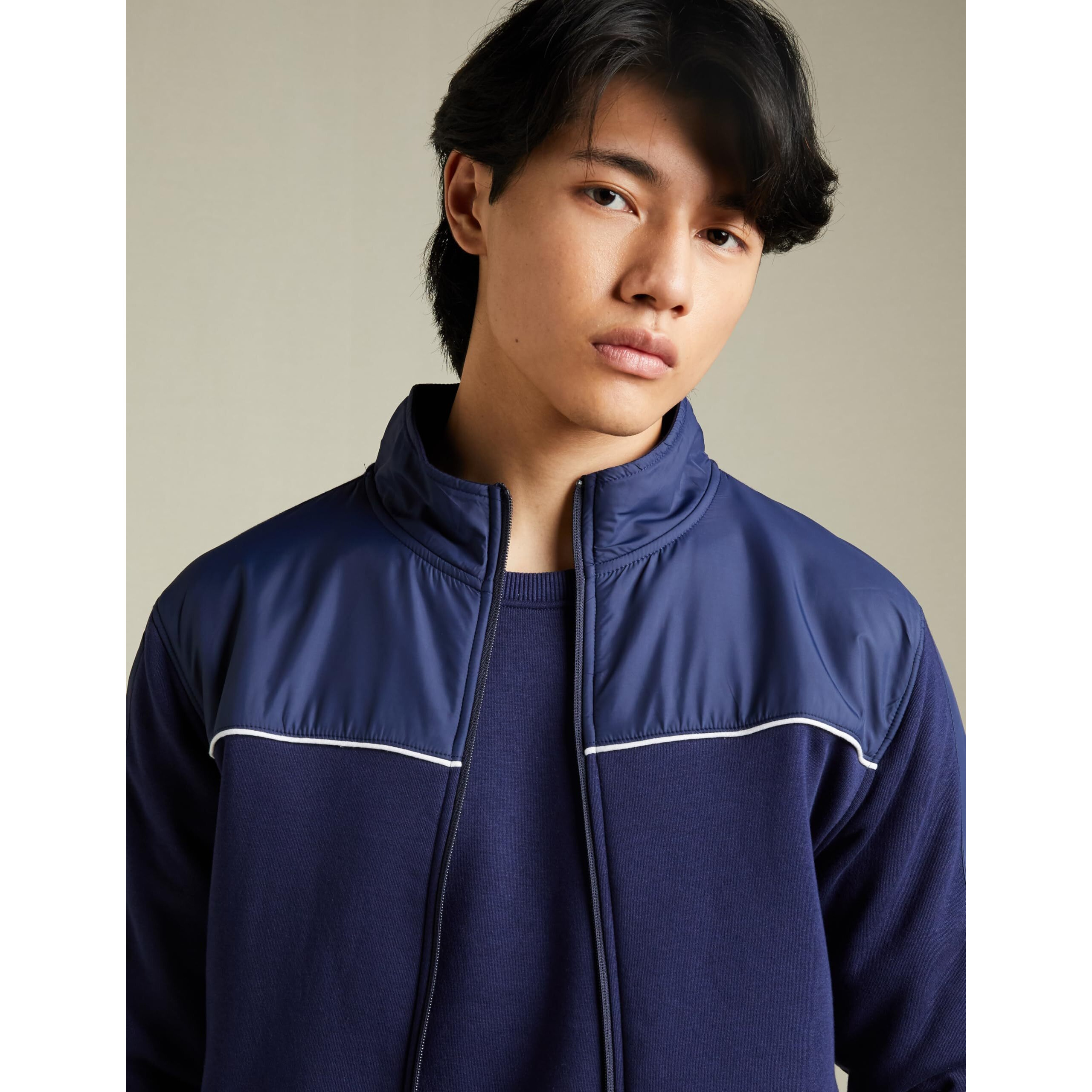 Amazon Brand - Symbol Men's Cotton Rich Heavy Weight Mock Neck Sweatshirt (Regular Fit) Navy,Poly Mix L
