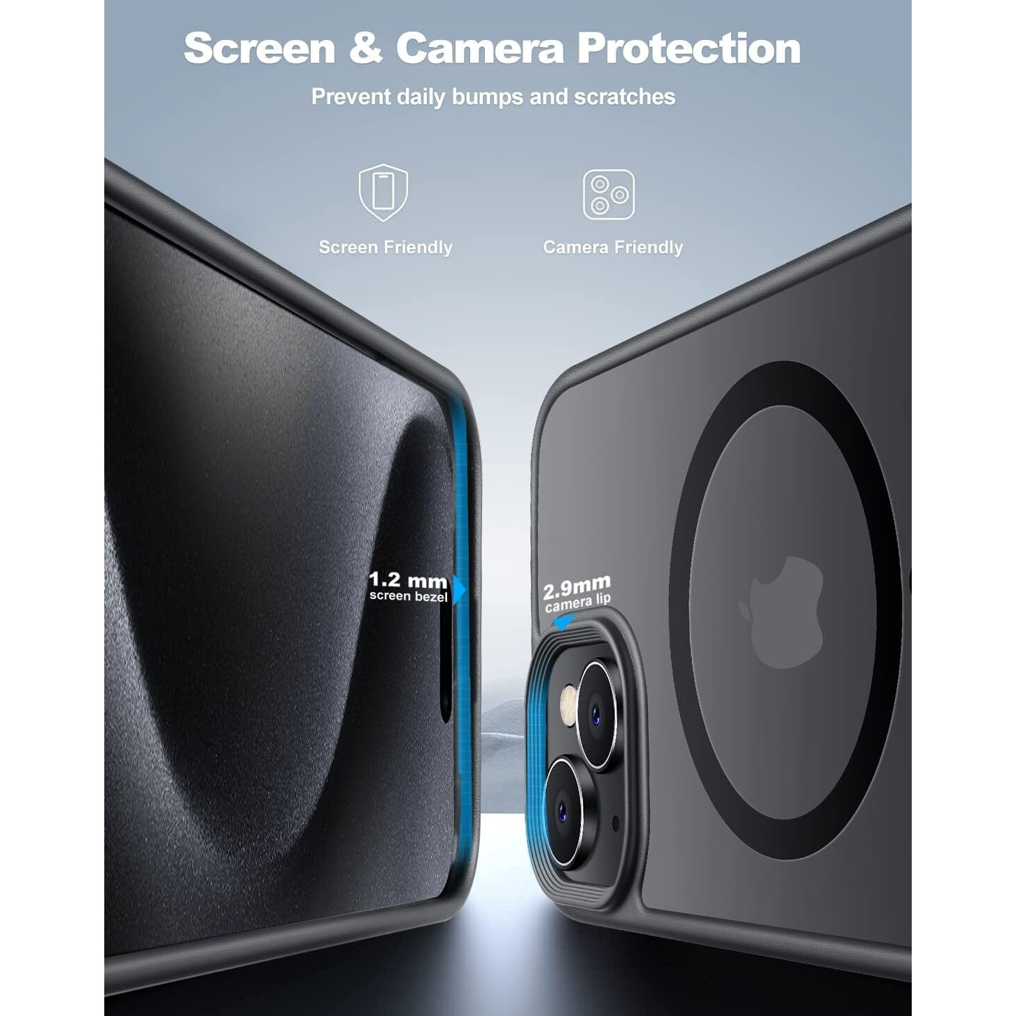 Sounce Ultra-Hybrid Shockproof Back Cover Case for iPhone 15 | Camera Protection Bump | Hard Back Cover Case for iPhone 15 (PC & TPU, Smoked Matte Back, Black Sides)