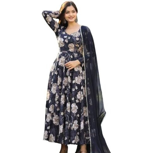 LookMark Women's Kurta Set in Navy Blue Floral Color and Georgette Fabric With Only Dupatta (AZ-LM-OG-KS2153-M)