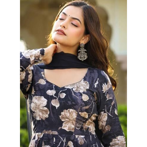 LookMark Women's Kurta Set in Navy Blue Floral Color and Georgette Fabric With Only Dupatta (AZ-LM-OG-KS2153-M)