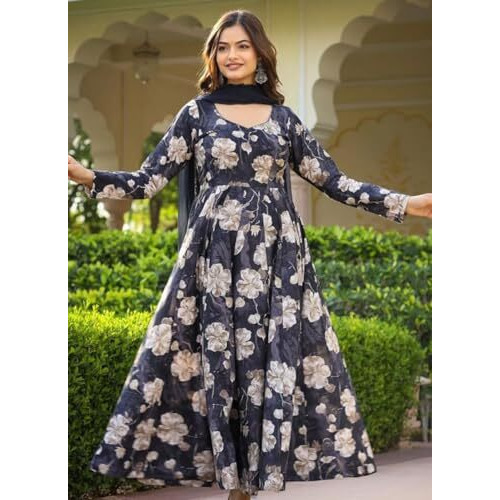LookMark Women's Kurta Set in Navy Blue Floral Color and Georgette Fabric With Only Dupatta (AZ-LM-OG-KS2153-M)