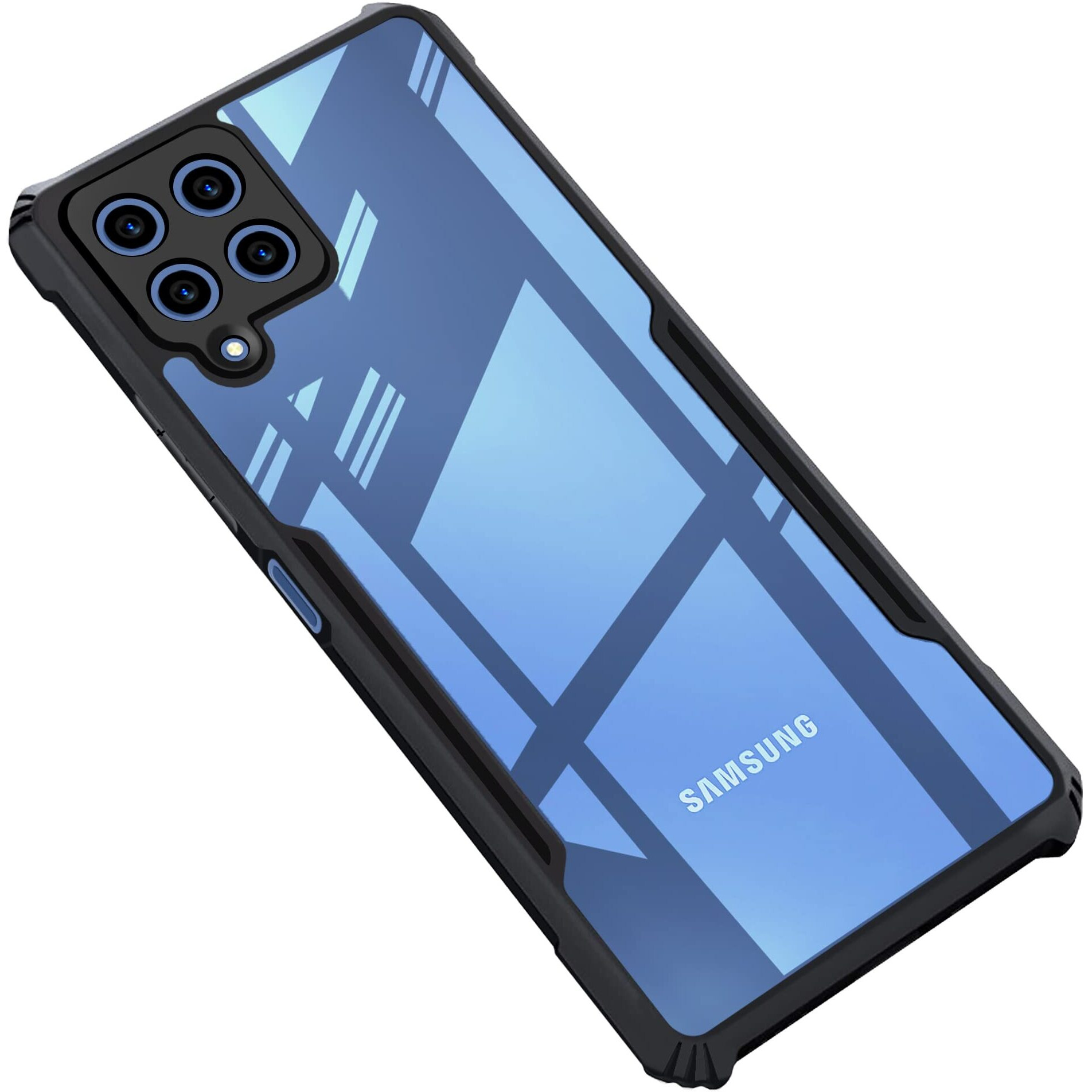 CEDO Samsung Galaxy M33 (5G) Back Case Cover | Camera Protection Shockproof Bumper-Edge | Acrylic Crystal Clear 360 Degree Protection TPU+PC | Transparent Eagle Back Case Cover (Black)