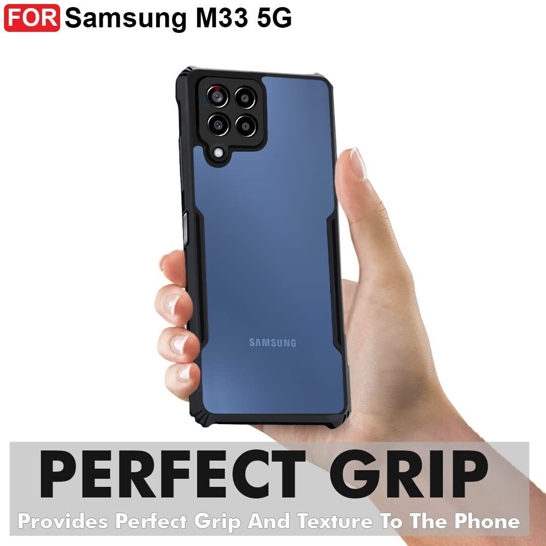CEDO Samsung Galaxy M33 (5G) Back Case Cover | Camera Protection Shockproof Bumper-Edge | Acrylic Crystal Clear 360 Degree Protection TPU+PC | Transparent Eagle Back Case Cover (Black)