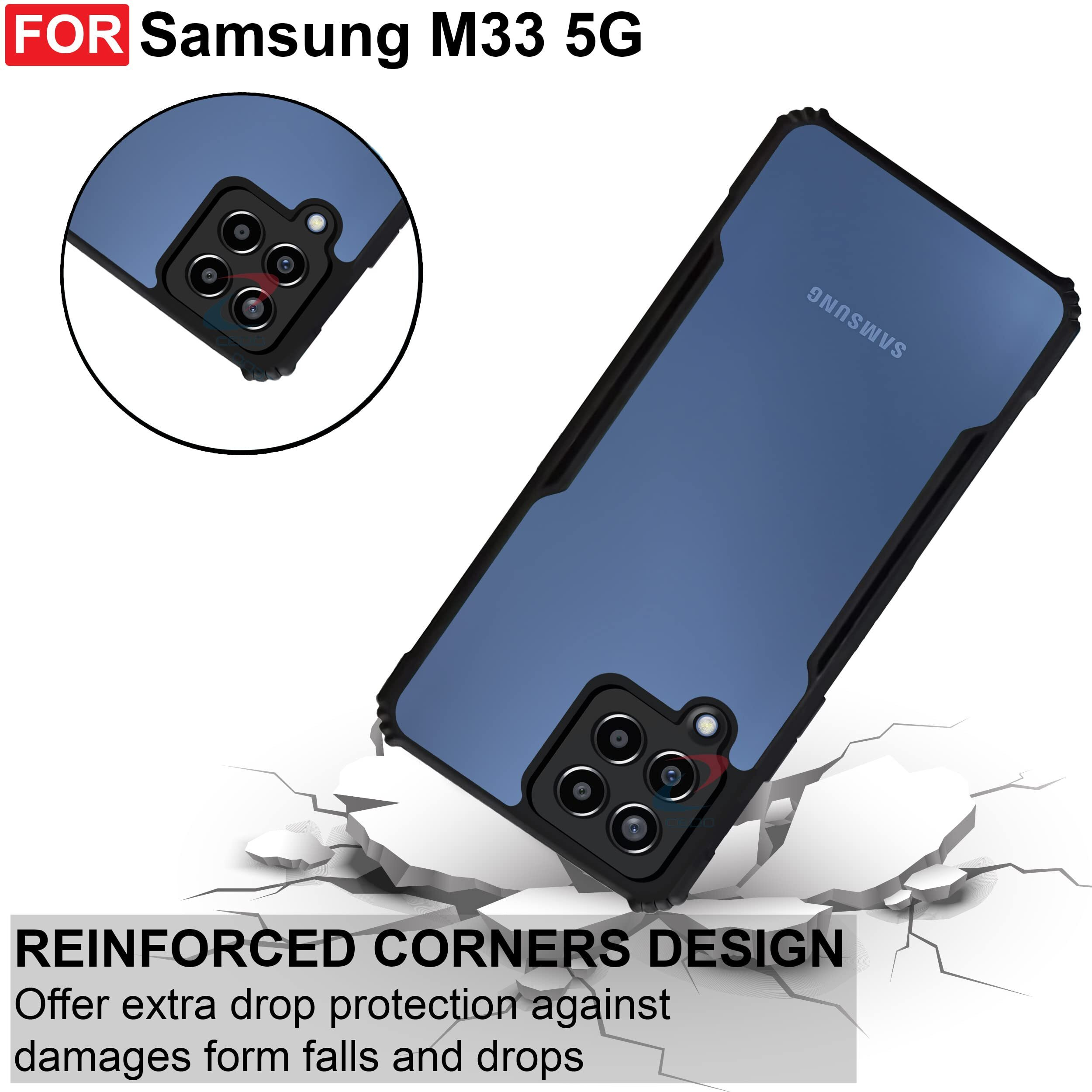 CEDO Samsung Galaxy M33 (5G) Back Case Cover | Camera Protection Shockproof Bumper-Edge | Acrylic Crystal Clear 360 Degree Protection TPU+PC | Transparent Eagle Back Case Cover (Black)