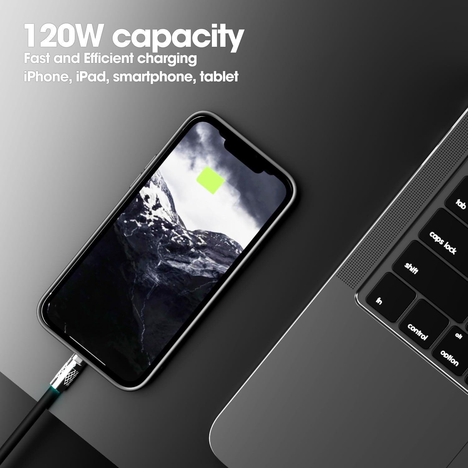 Sounce 3 in 1 Fast Charging Data Cable, 120W Portable Charger Cord with USB Type-C, Light-ning & Micro-USB Port Compatible with iPhone, iPad, SmartPhone, Tab and Other Devices - Black