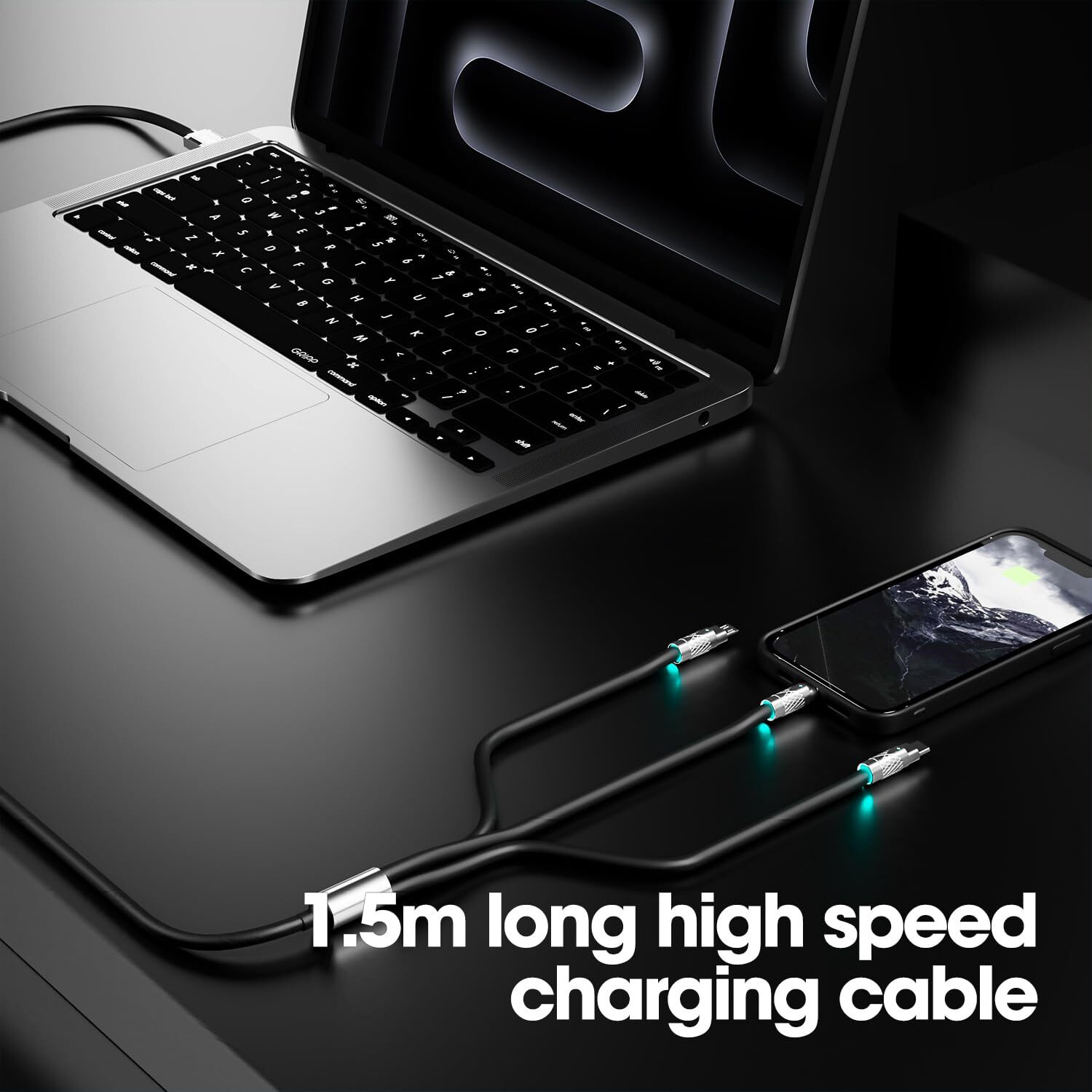 Sounce 3 in 1 Fast Charging Data Cable, 120W Portable Charger Cord with USB Type-C, Light-ning & Micro-USB Port Compatible with iPhone, iPad, SmartPhone, Tab and Other Devices - Black