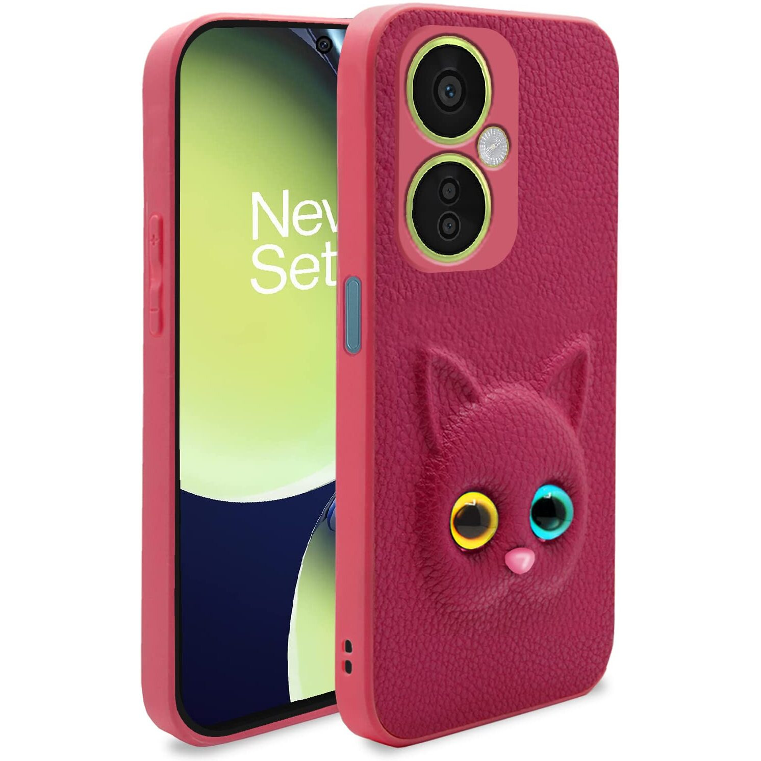 Pikkme OnePlus Nord Ce 3 Lite 5G Back Cover for Girls | Cute Cat Leather Finish | Soft TPU | Case for OnePlus Nord Ce 3 Lite 5G (Pink)