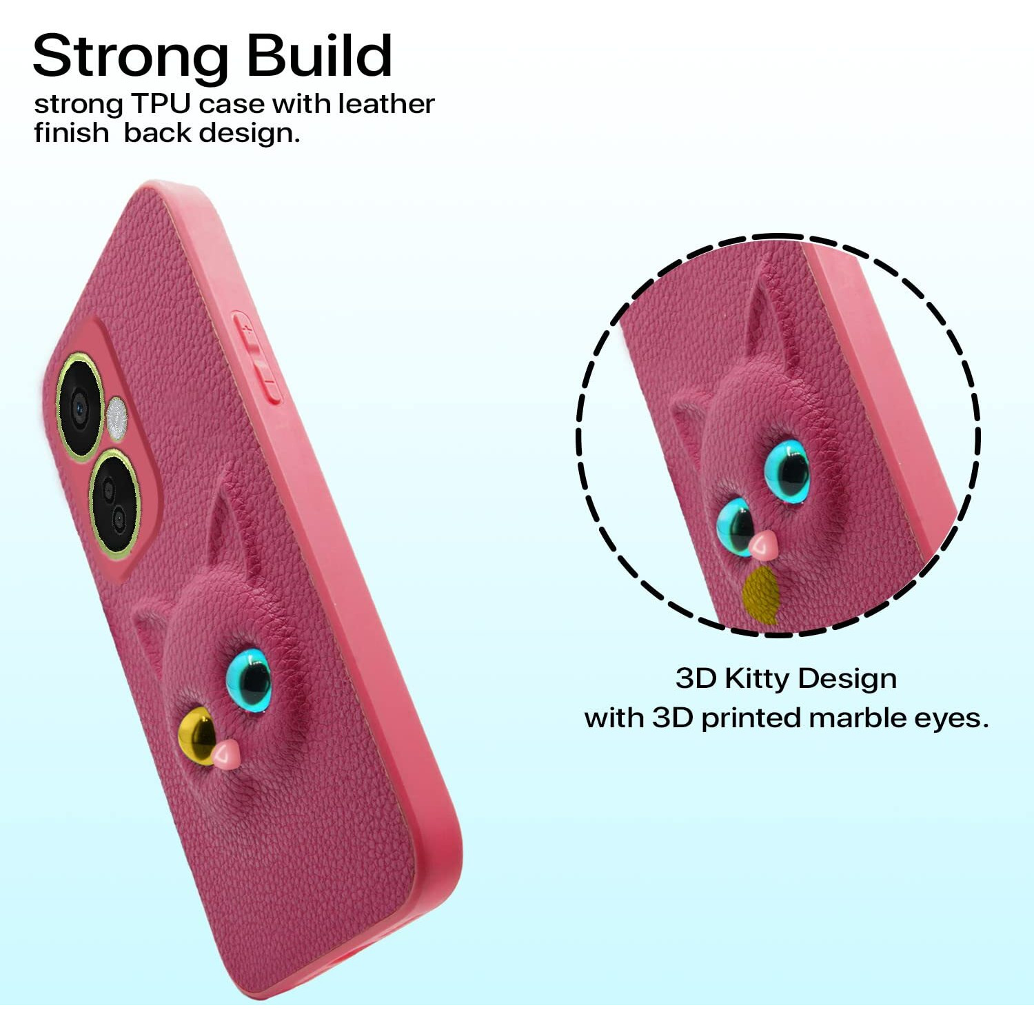 Pikkme OnePlus Nord Ce 3 Lite 5G Back Cover for Girls | Cute Cat Leather Finish | Soft TPU | Case for OnePlus Nord Ce 3 Lite 5G (Pink)