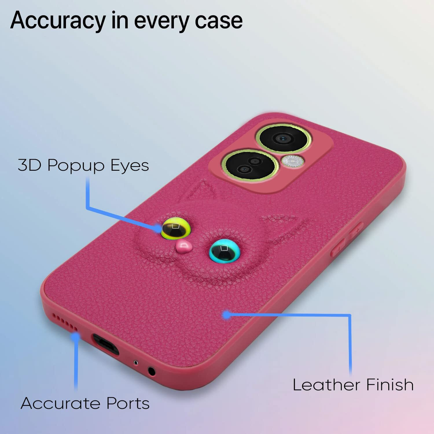 Pikkme OnePlus Nord Ce 3 Lite 5G Back Cover for Girls | Cute Cat Leather Finish | Soft TPU | Case for OnePlus Nord Ce 3 Lite 5G (Pink)