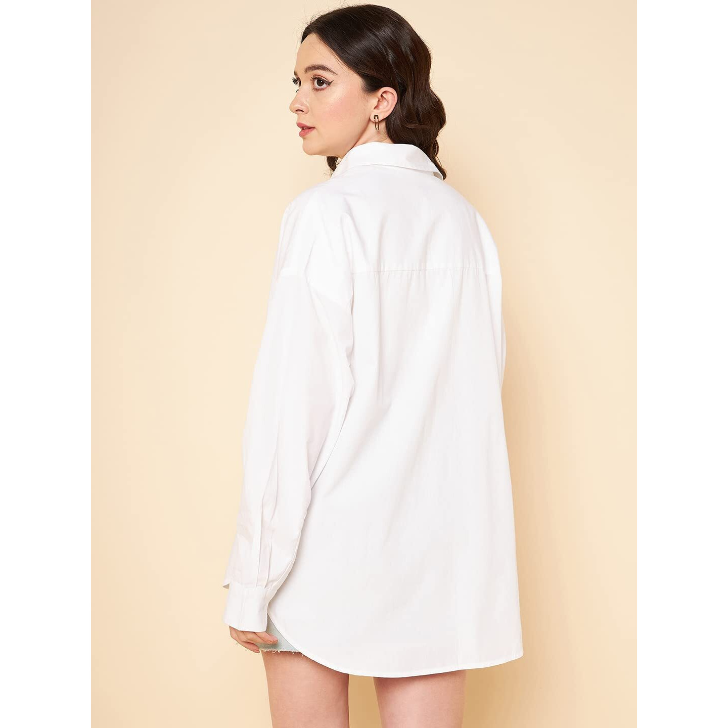 HIGH STAR Women's Solid Oversized Shirts (HSWSHS23001_WH_S_White S)
