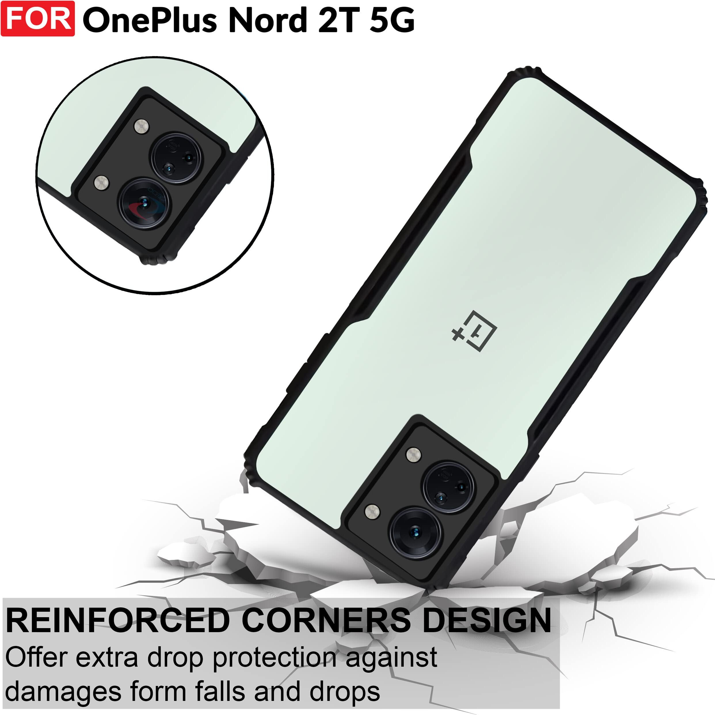 CEDO OnePlus Nord 2T (5G) Back Case Cover | Camera Protection Shockproof Bumper-Edge | Acrylic Crystal Clear 360 Degree Protection TPU+PC | Transparent Eagle Back Case Cover (Black)
