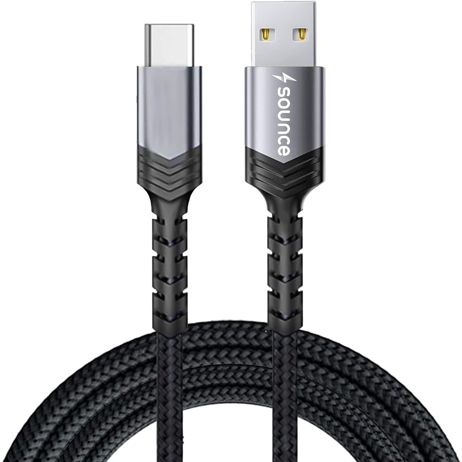 Sounce USB to Type C 3A (66W) Fast Charging Braided Cable for Mobile, Laptop, Tablets & other Type-C devices Supports PD Tech & QC 3.0 Charge 480mbps Data Transfer Speed - 1.5 Meter
