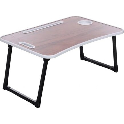 Kaanuka Foldable Laptop Table with Cup Holder I Tablet/Mobile Holder I Study Table I Breakfast Table, Multipurpose Round Edges for Home & Office Use