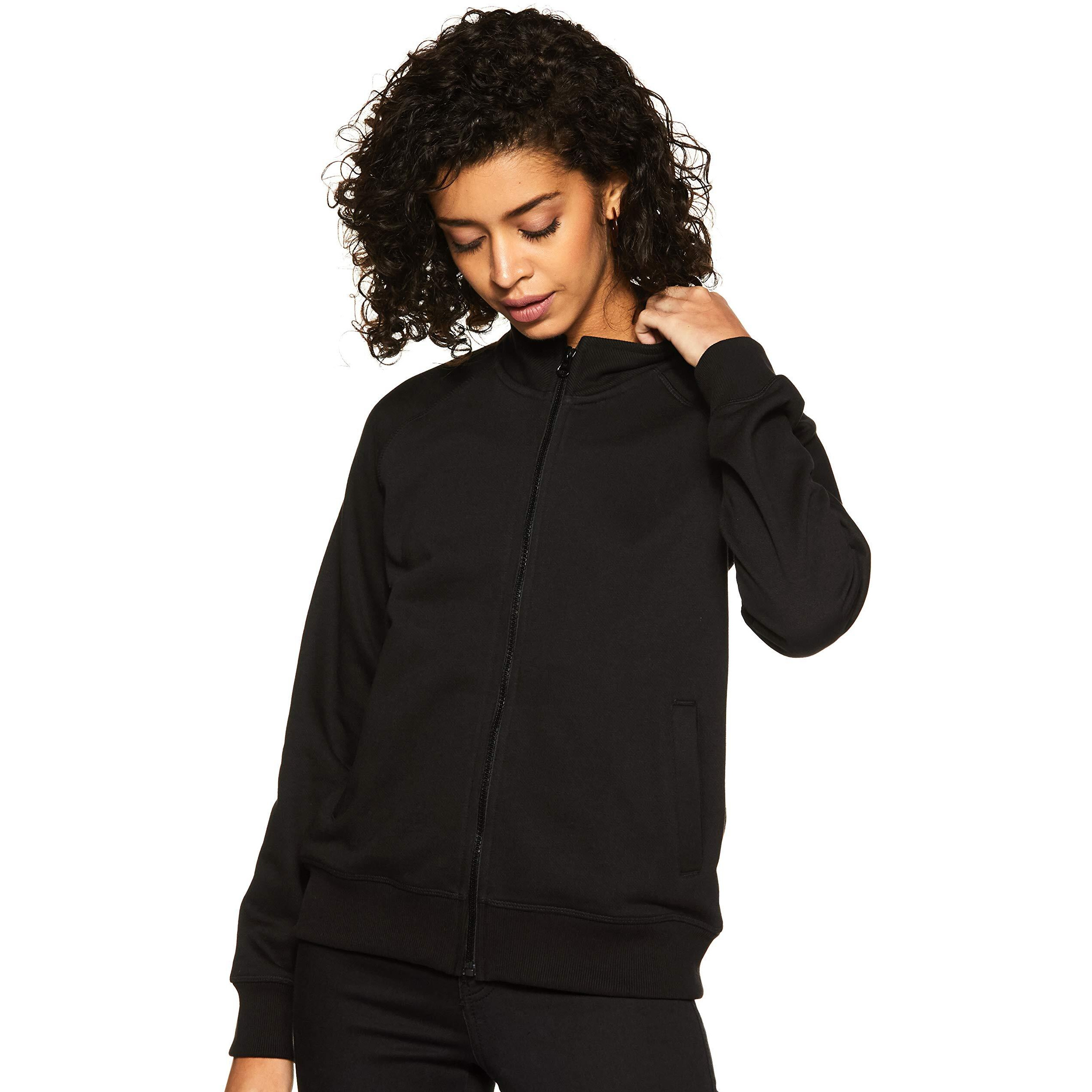 Amazon Brand - Symbol Women's Regular Cotton Blend Hooded and Crew Neck Sweatshirt (AW18WNSSW04_Jet Black_Medium_Jet Black_M)