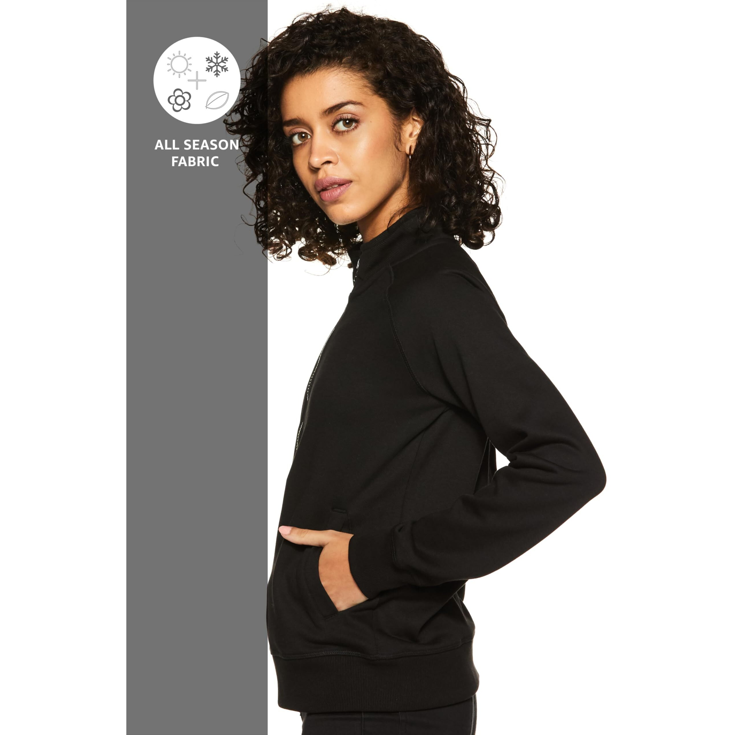 Amazon Brand - Symbol Women's Regular Cotton Blend Hooded and Crew Neck Sweatshirt (AW18WNSSW04_Jet Black_Medium_Jet Black_M)