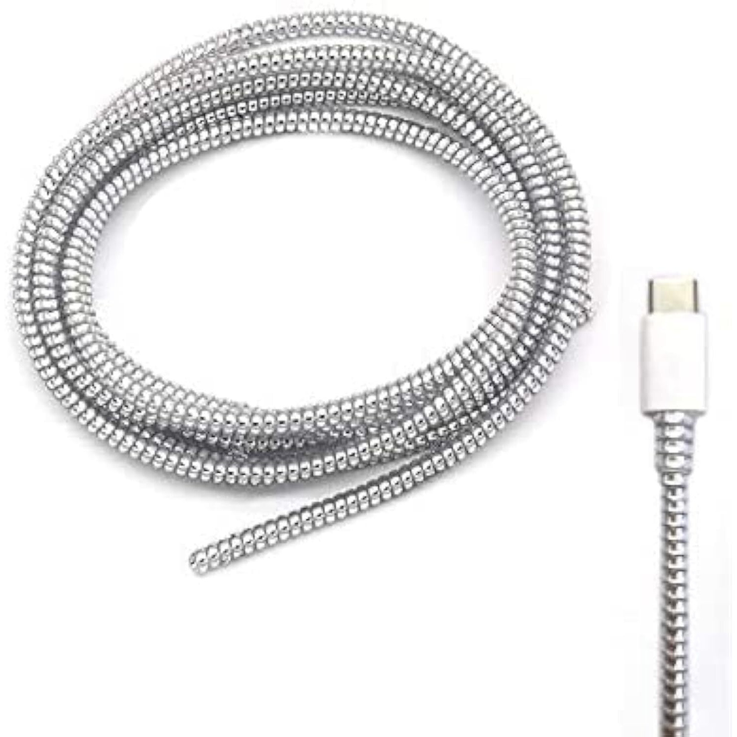 GadgetBite Ultimate Cable Protector | Spiral Cable Protector 1.5 Meter/Cable Protector 150 cm | Plastic Cord Wire Charger Winder for iPhone and Android Charging Cables (Silver).