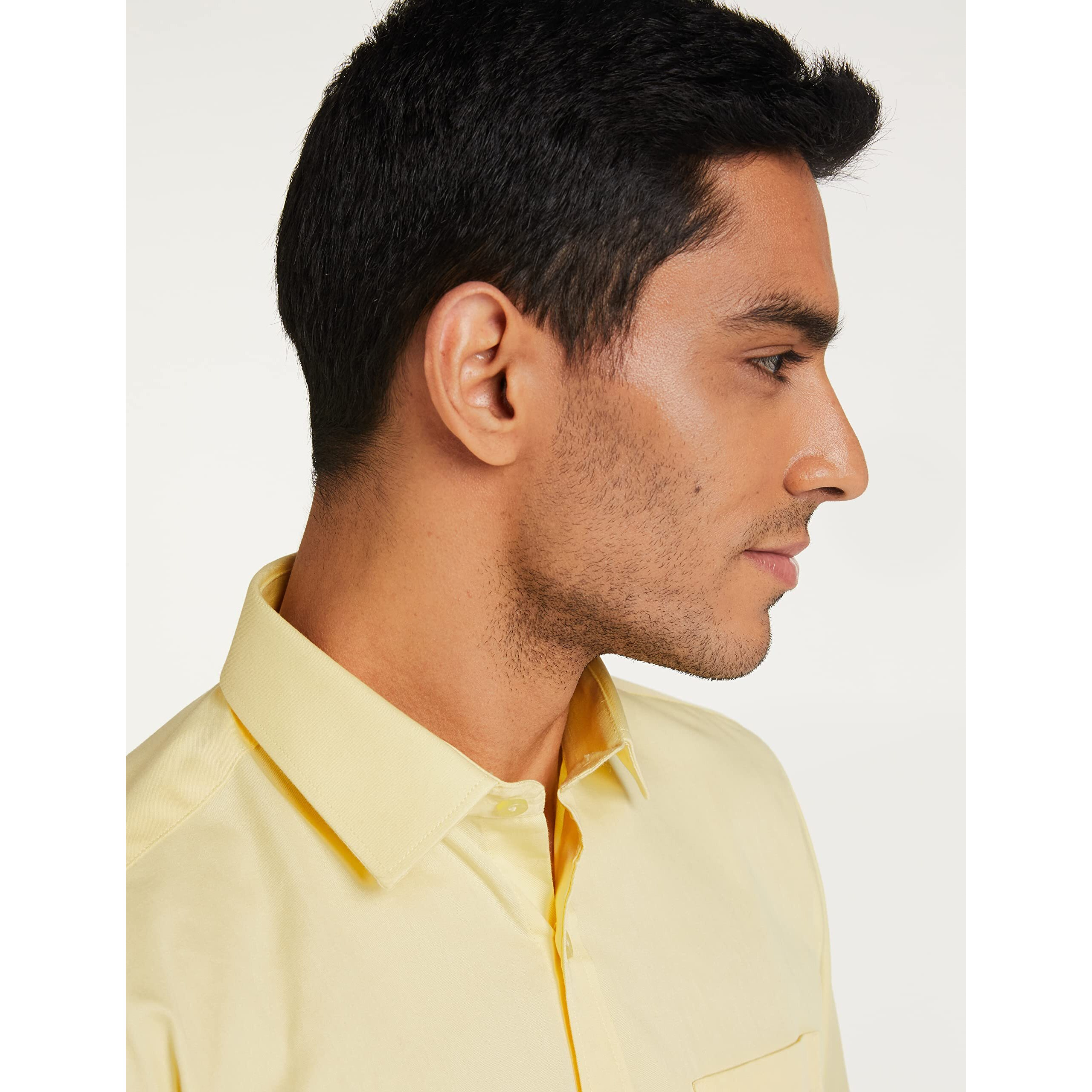 Amazon Brand - Symbol Men's Solid Cotton Formal Shirt | Plain | Full Sleeve - Regular Fit (Available in Plus Size) (Yellow_42)