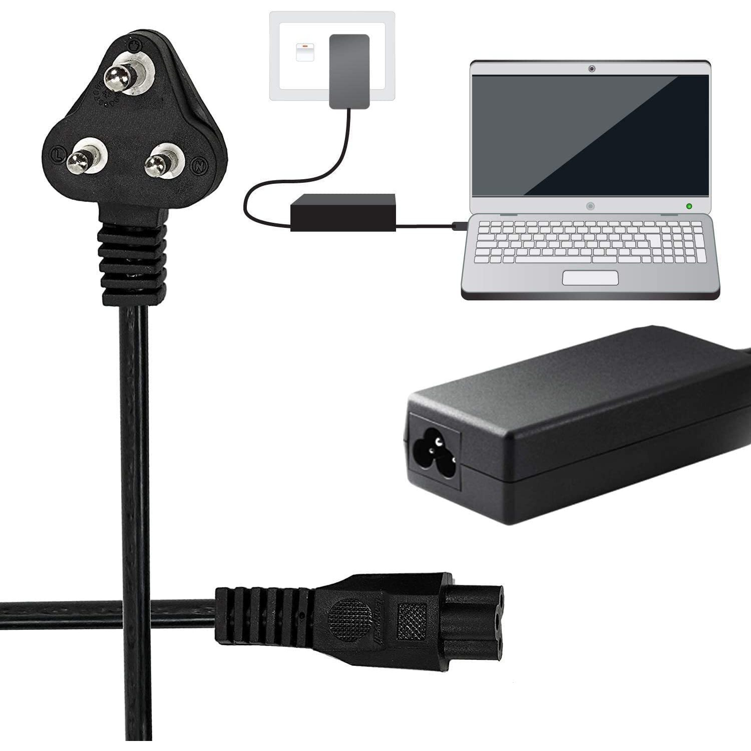 NISHTECH 3 Pin Laptop Power Cable Universal Replacement for Laptop Charger Adapter Power Cord for Laptop - (1.5M, Black)