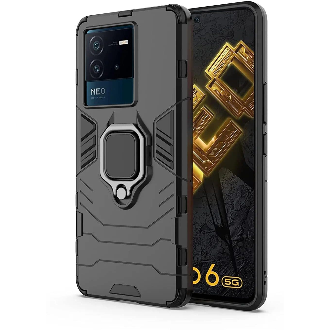 Spazy Case IQOO Neo 6 5G Back Cover | Dual Layer Armor Defender Full Body Protective + PC Hybrid Kickstand Back Case for IQOO Neo 6 5G