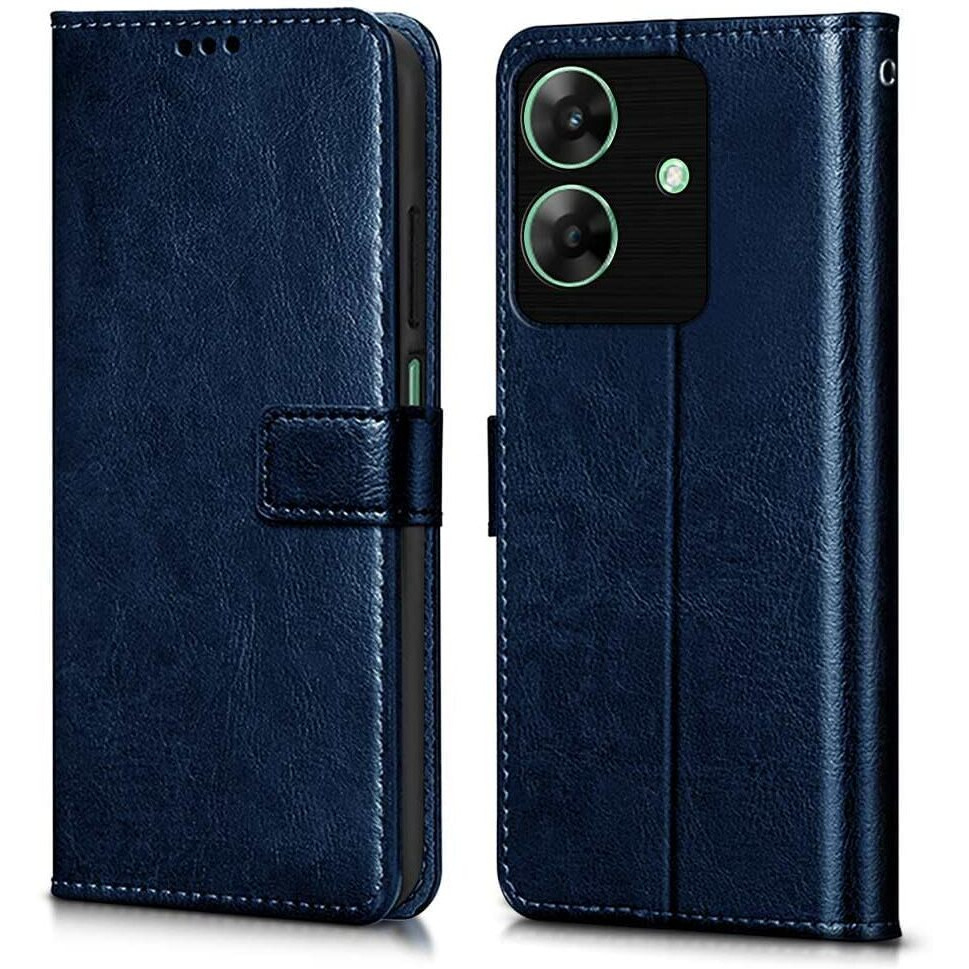 TOUCCH Flip case for Realme Narzo N61 | Realme C61| Leather Finish Cover & Flexible Stand Design | Card and Money Pocket | Blue