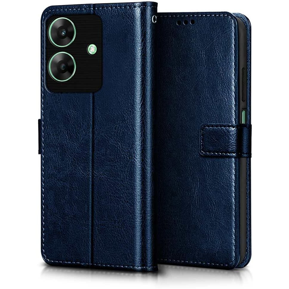 TOUCCH Flip case for Realme Narzo N61 | Realme C61| Leather Finish Cover & Flexible Stand Design | Card and Money Pocket | Blue