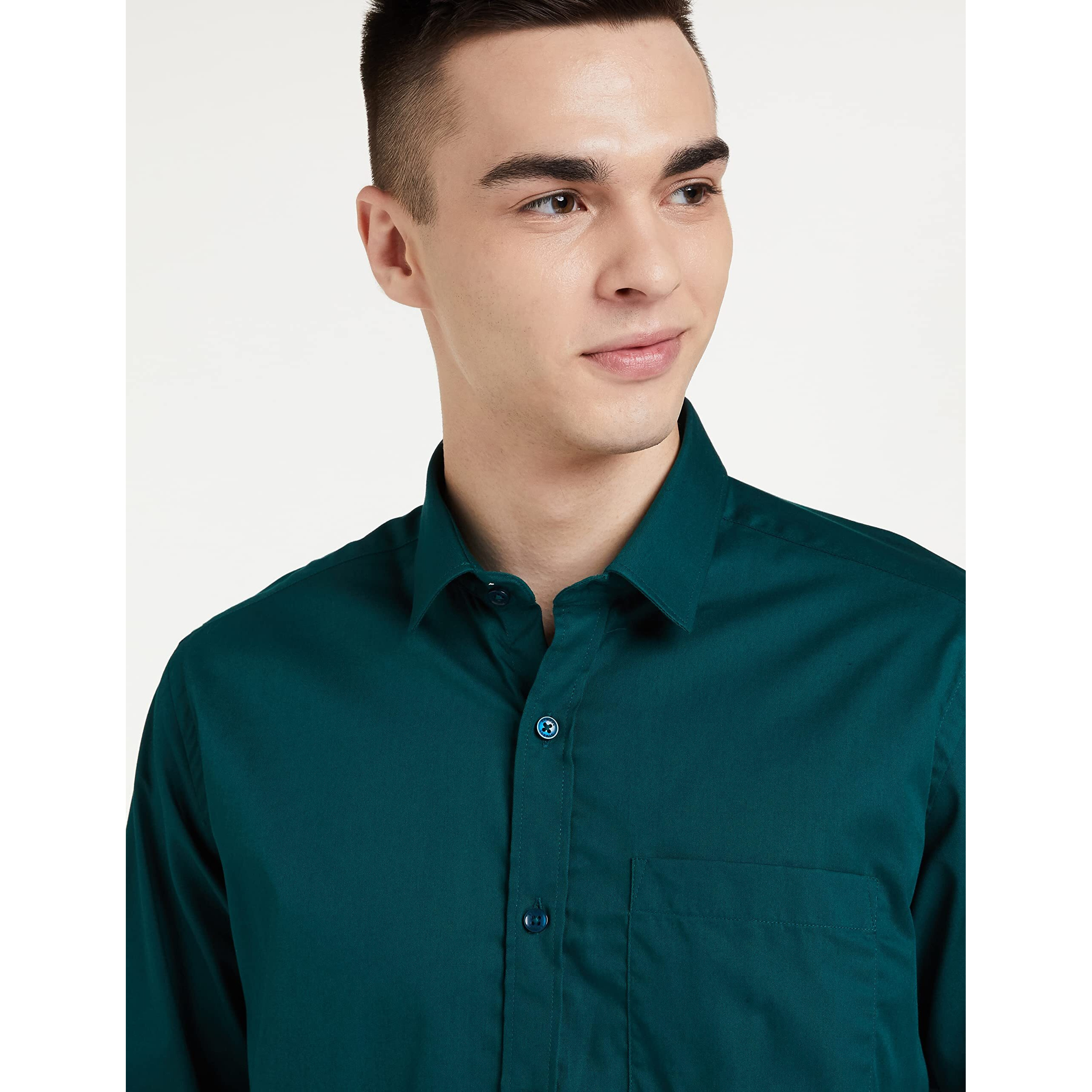 Amazon Brand - Symbol Men's Solid Cotton Formal Shirt | Plain | Full Sleeve - Regular Fit (Available in Plus Size) (Bottle Green_42)