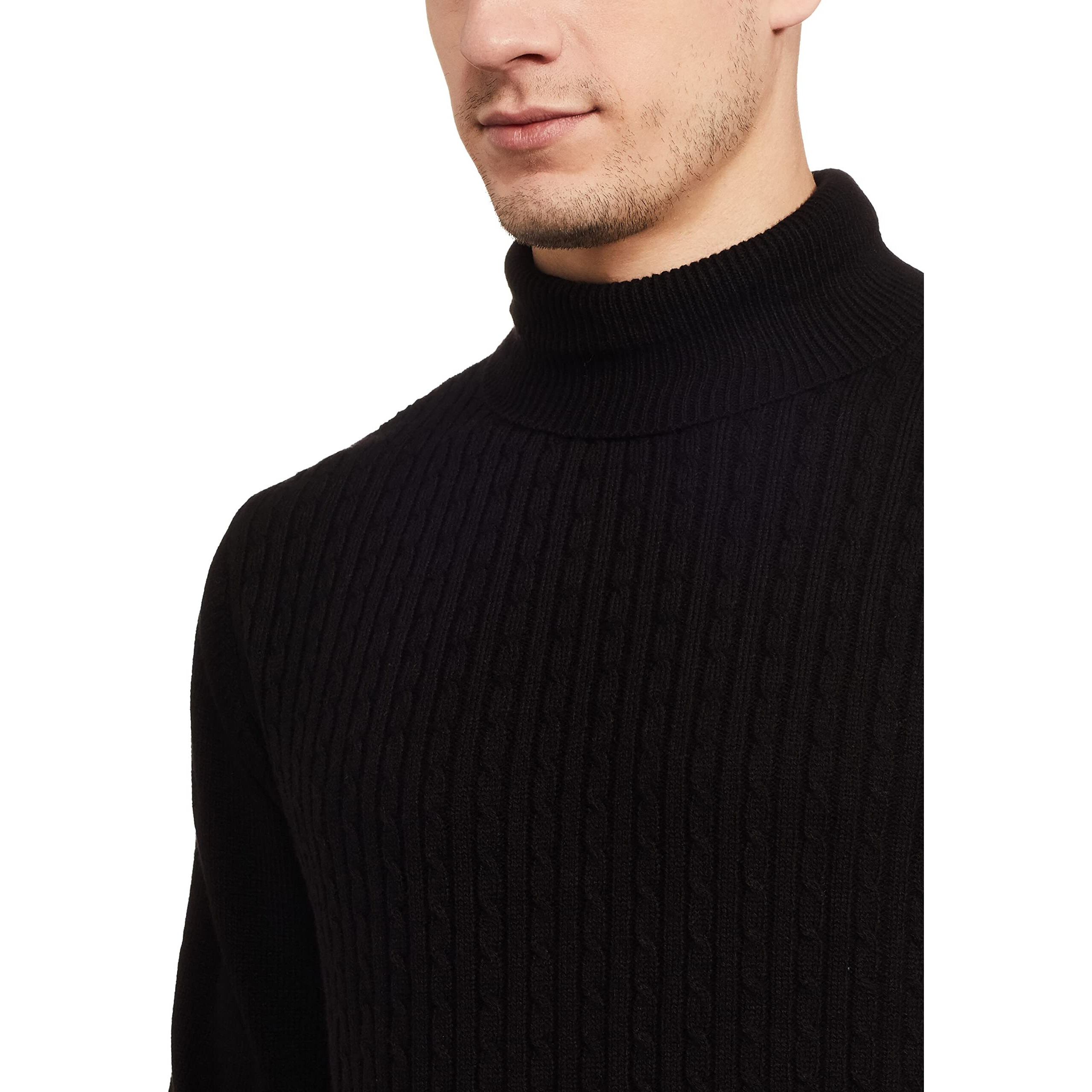 Amazon Brand - Symbol Men's Casual Acrylic High Neck Sweater Black L