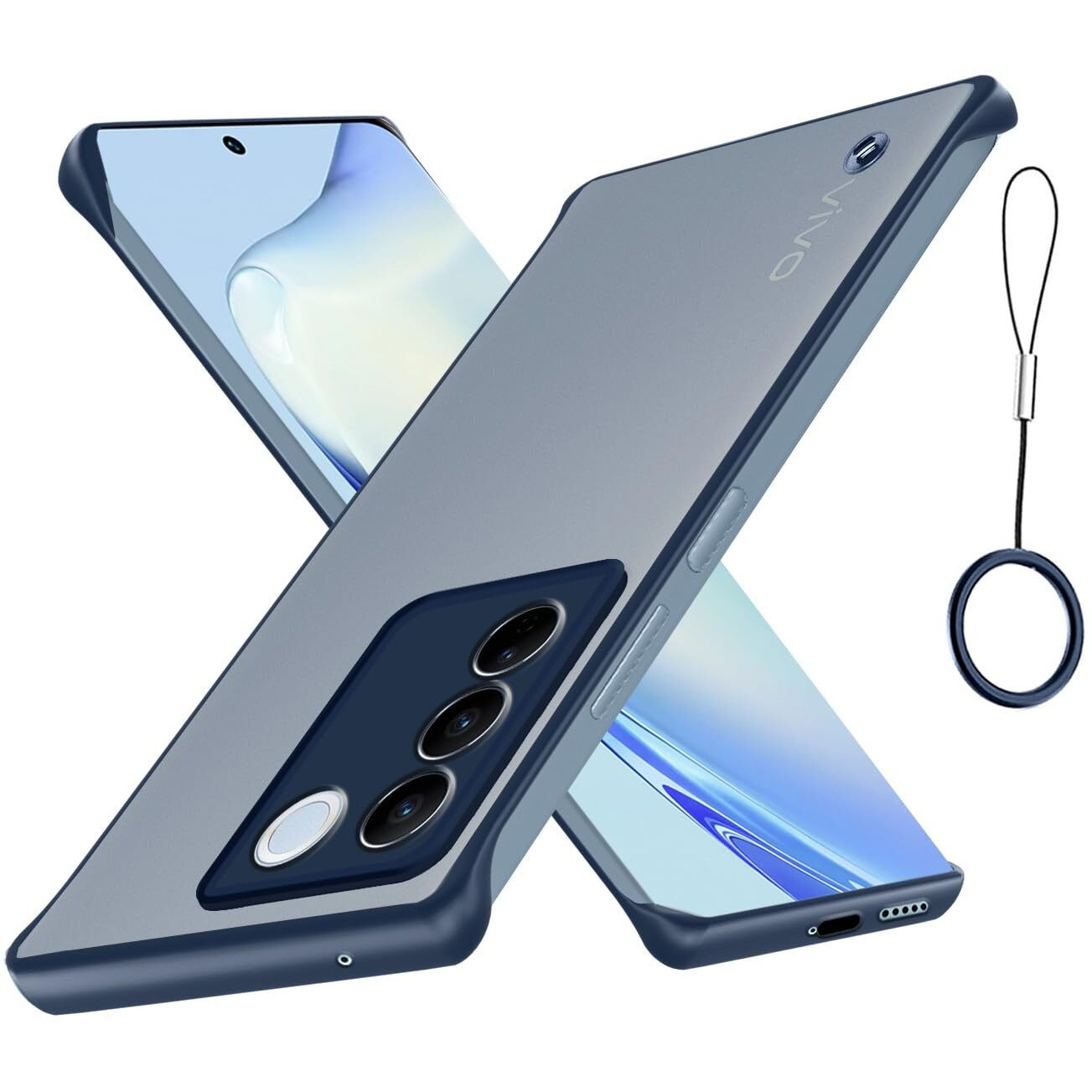Pikkme Vivo V27/V27 Pro 5G Back Cover Hybrid Frameless Full Camera Protection Raised Edges Frosted Matte Translucent Bumper Case for Vivo V27/V27 Pro 5G (Thermoplastic Polyurethane, Blue)