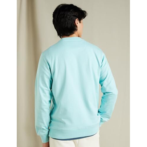 Amazon Brand - Symbol Men's Cotton Rich Light Weight Crew Neck Sweatshirt (Regular Fit) Sea Blue XL