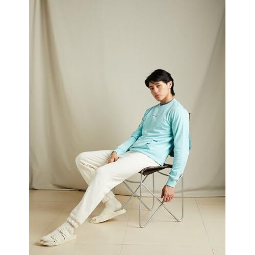 Amazon Brand - Symbol Men's Cotton Rich Light Weight Crew Neck Sweatshirt (Regular Fit) Sea Blue XL