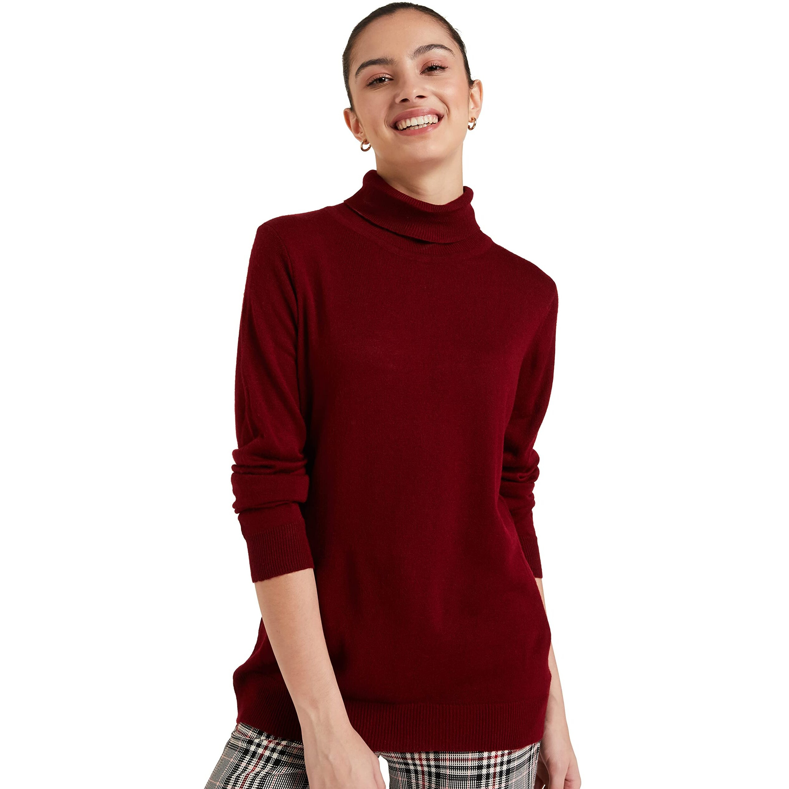 Amazon Brand - Symbol Women's Acrylic High Neck Sweater (SB-AW21SWT-1505_Maron_S_Red, Maroon_S)